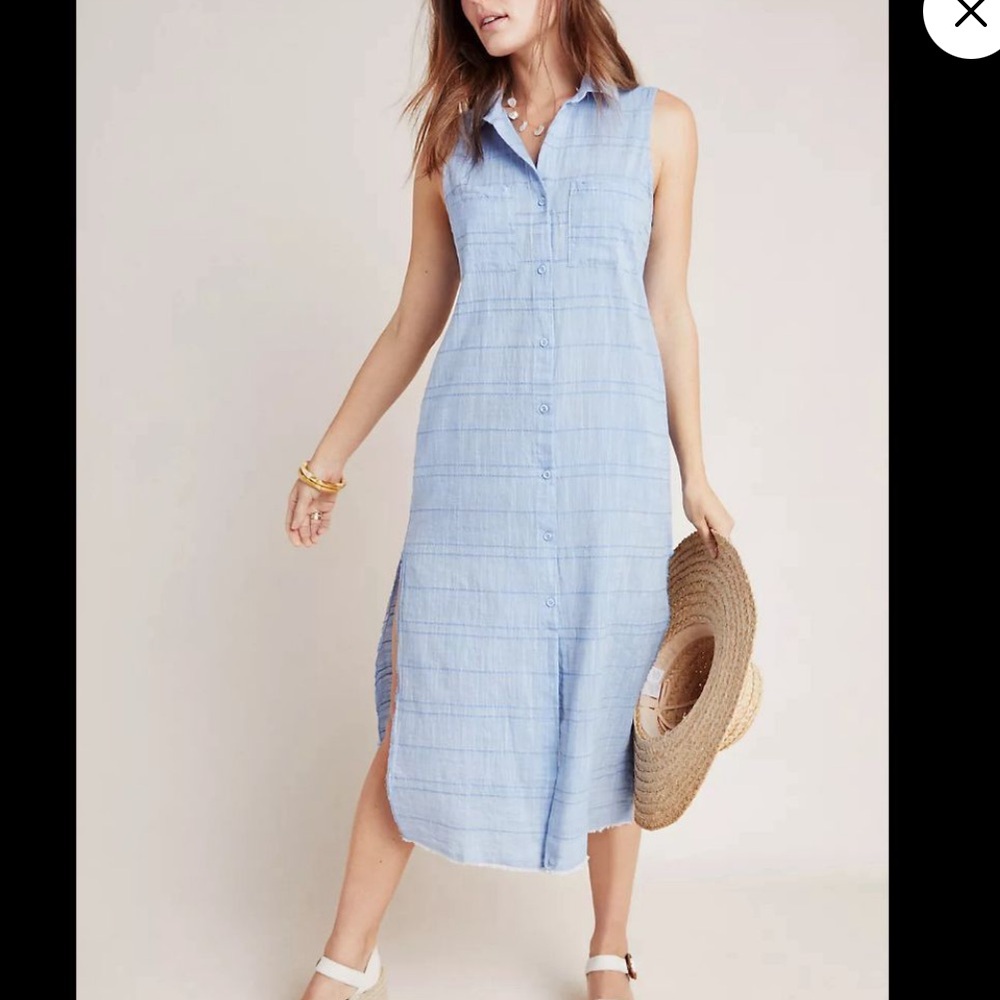 Cloth & Stone blue sleeveless midi shirt dress
